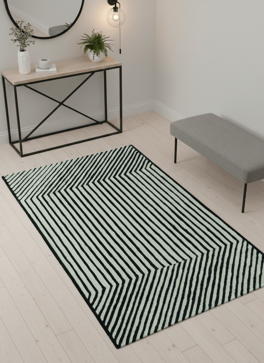 Modern Geometrical Pattern Black And White Hand Tufted Custom Made wool rug - The Rug Decor