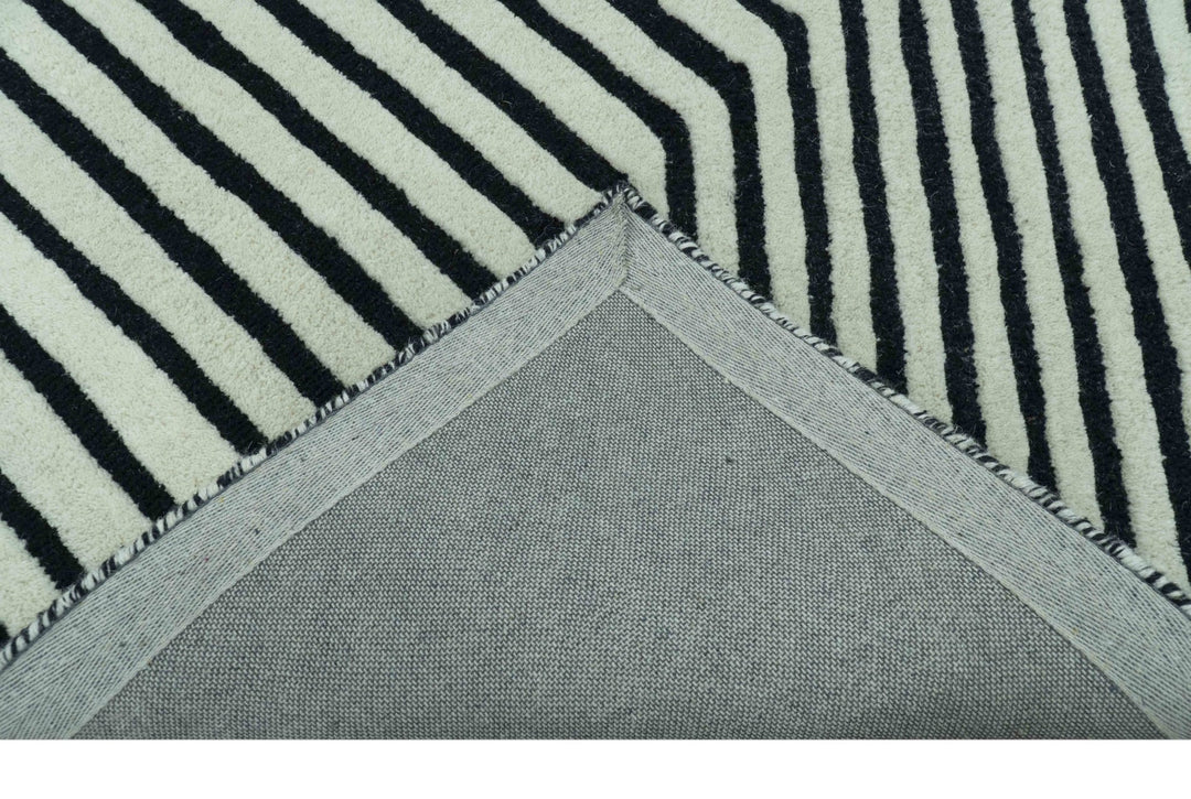 Modern Geometrical Pattern Black And White Hand Tufted Custom Made wool rug - The Rug Decor