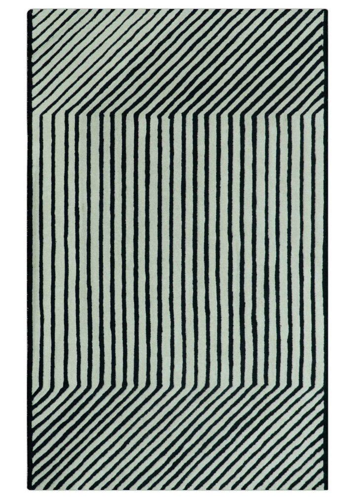 Modern Geometrical Pattern Black And White Hand Tufted Custom Made wool rug - The Rug Decor