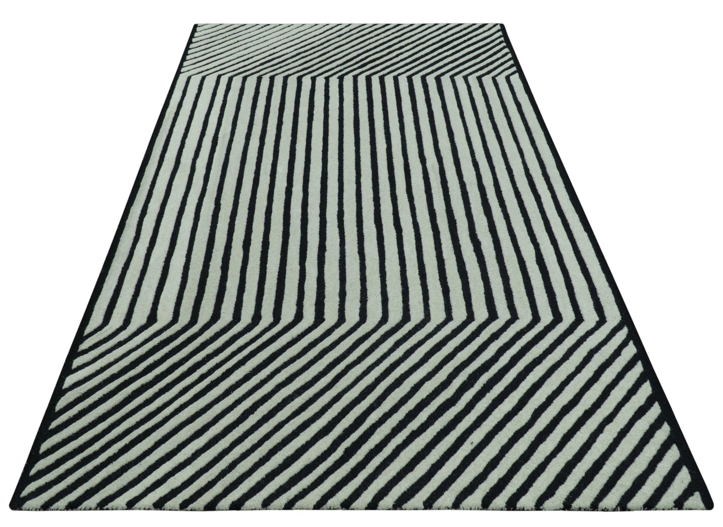 Modern Geometrical Pattern Black And White Hand Tufted Custom Made wool rug - The Rug Decor