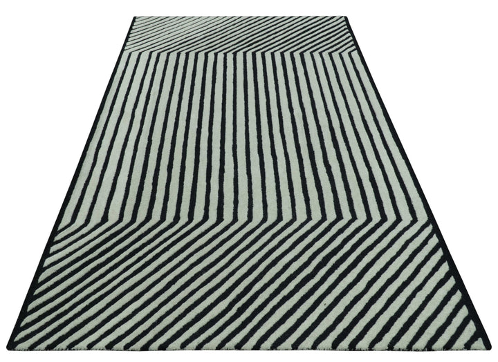Modern Geometrical Pattern Black And White Hand Tufted Custom Made wool rug - The Rug Decor