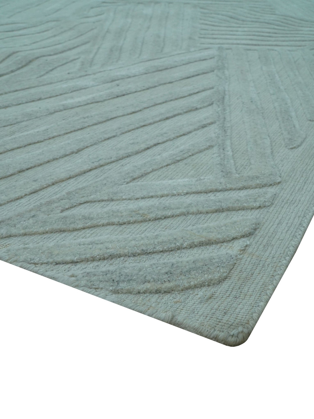 Modern Geometrical Pattern Ivory and Silver Hand Knotted 10x13 Wool Rug - The Rug Decor
