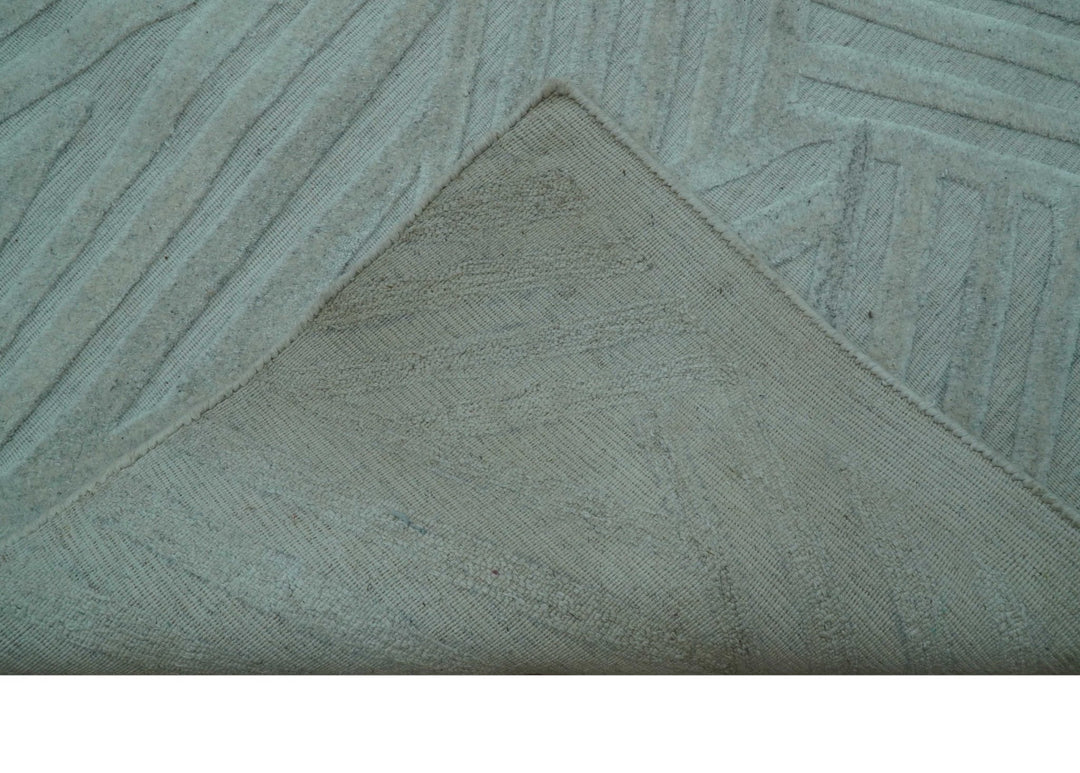 Modern Geometrical Pattern Ivory and Silver Hand Knotted 10x13 Wool Rug - The Rug Decor