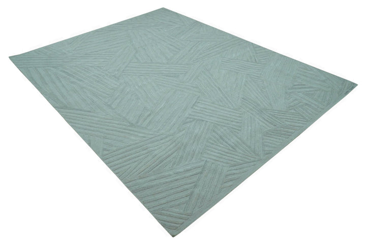 Modern Geometrical Pattern Ivory and Silver Hand Knotted 10x13 Wool Rug - The Rug Decor