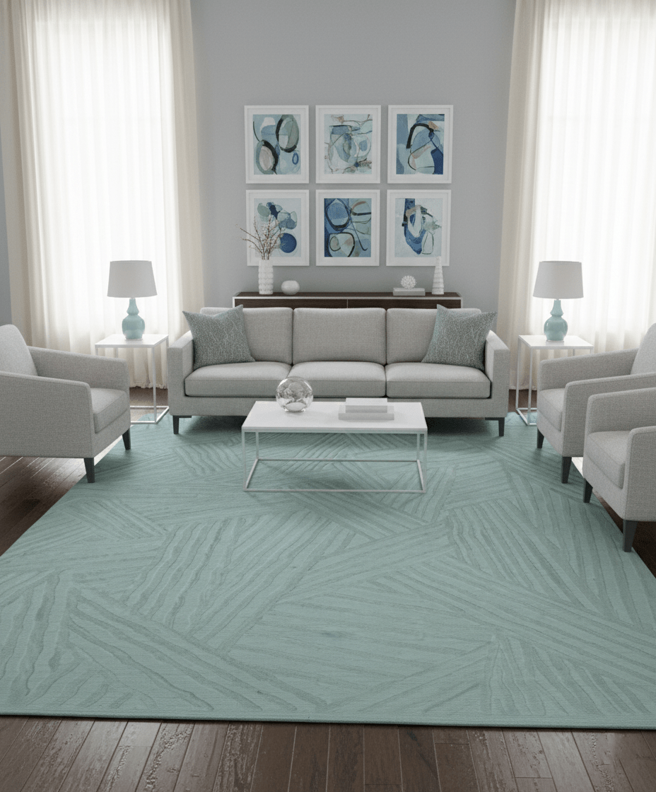 Modern Geometrical Pattern Ivory and Silver Hand Knotted 10x13 Wool Rug - The Rug Decor