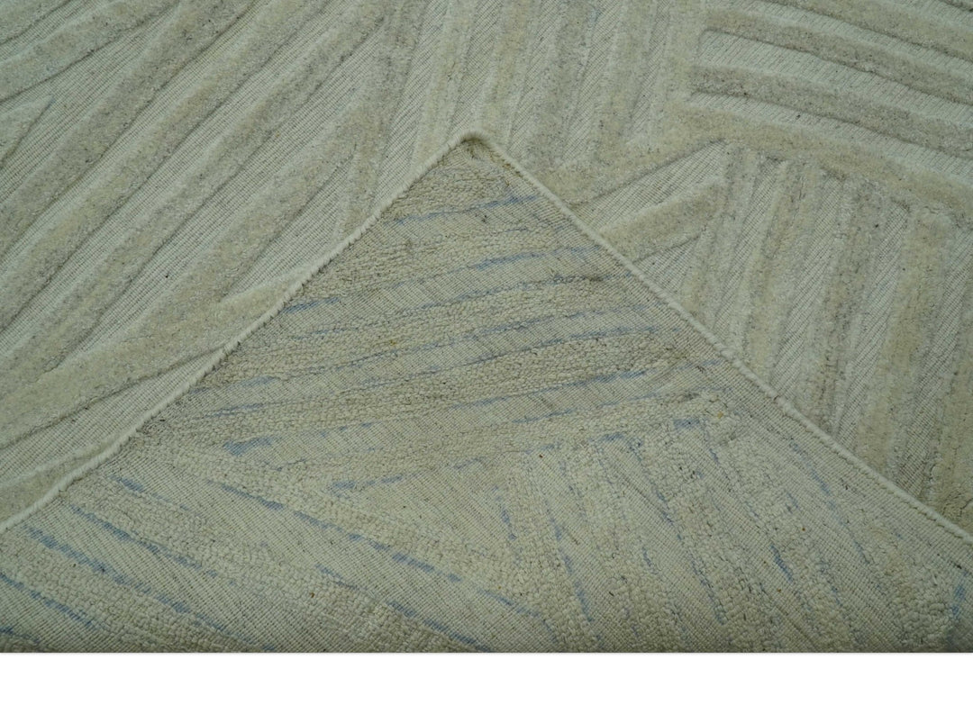 Modern Geometrical Pattern Silver Hand Knotted 10x13 Wool Area Rug - The Rug Decor