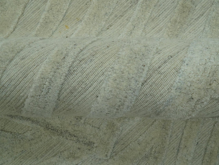 Modern Geometrical Pattern Silver Hand Knotted 10x13 Wool Area Rug - The Rug Decor