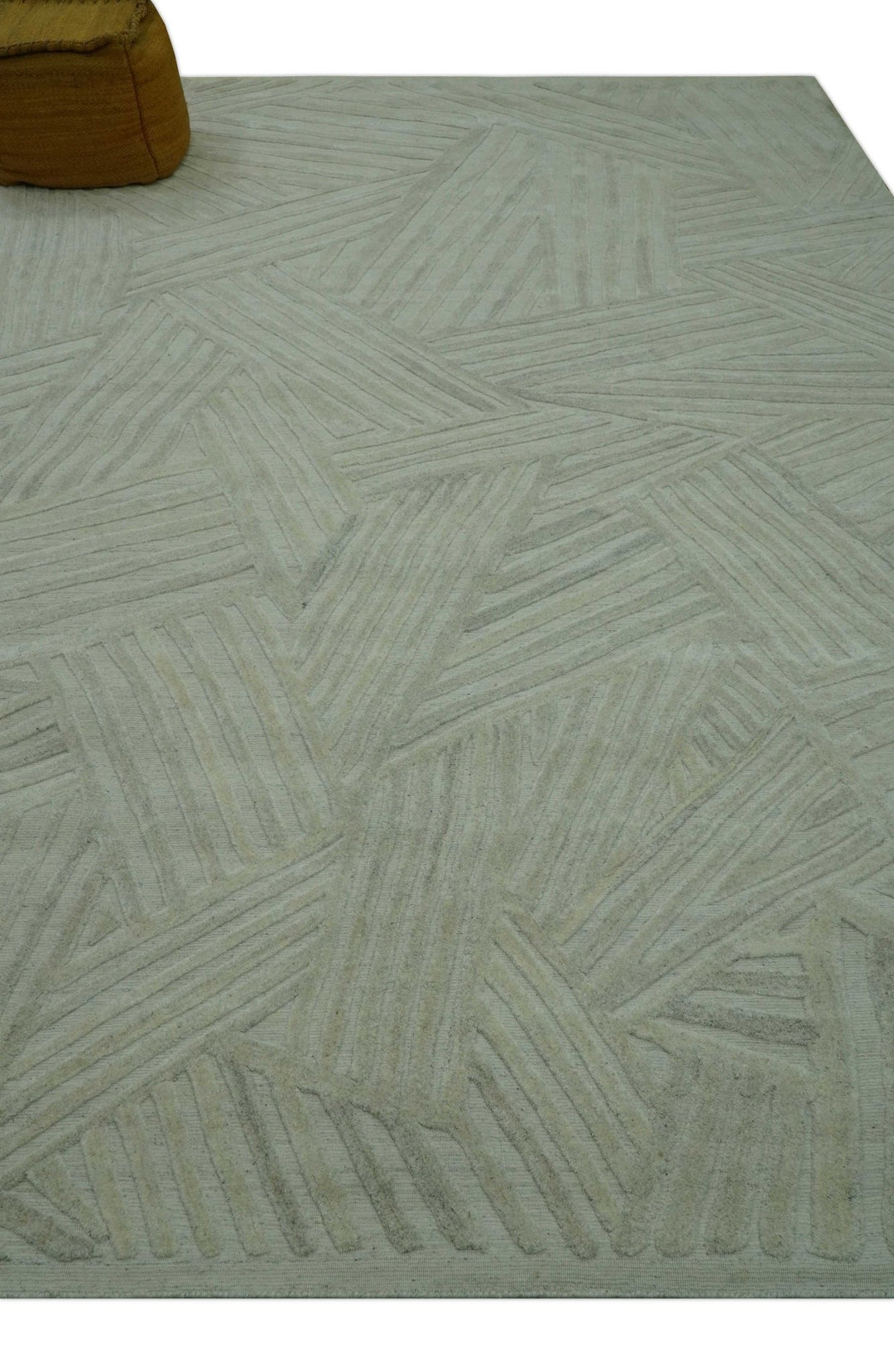 Modern Geometrical Pattern Silver Hand Knotted 10x13 Wool Area Rug - The Rug Decor