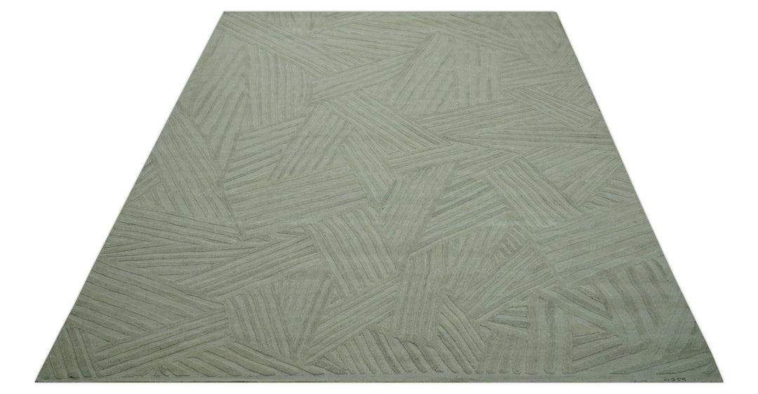 Modern Geometrical Pattern Silver Hand Knotted 10x13 Wool Area Rug - The Rug Decor
