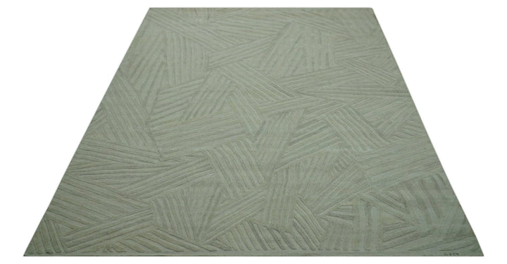Modern Geometrical Pattern Silver Hand Knotted 10x13 Wool Area Rug - The Rug Decor