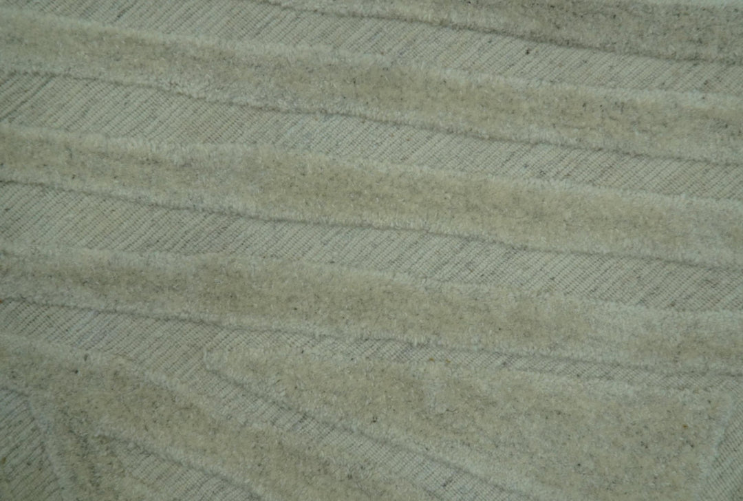 Modern Geometrical Pattern Silver Hand Knotted 10x13 Wool Area Rug - The Rug Decor