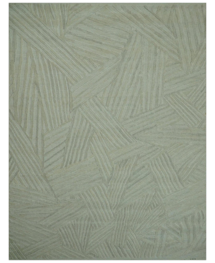 Modern Geometrical Pattern Silver Hand Knotted 10x13 Wool Area Rug - The Rug Decor
