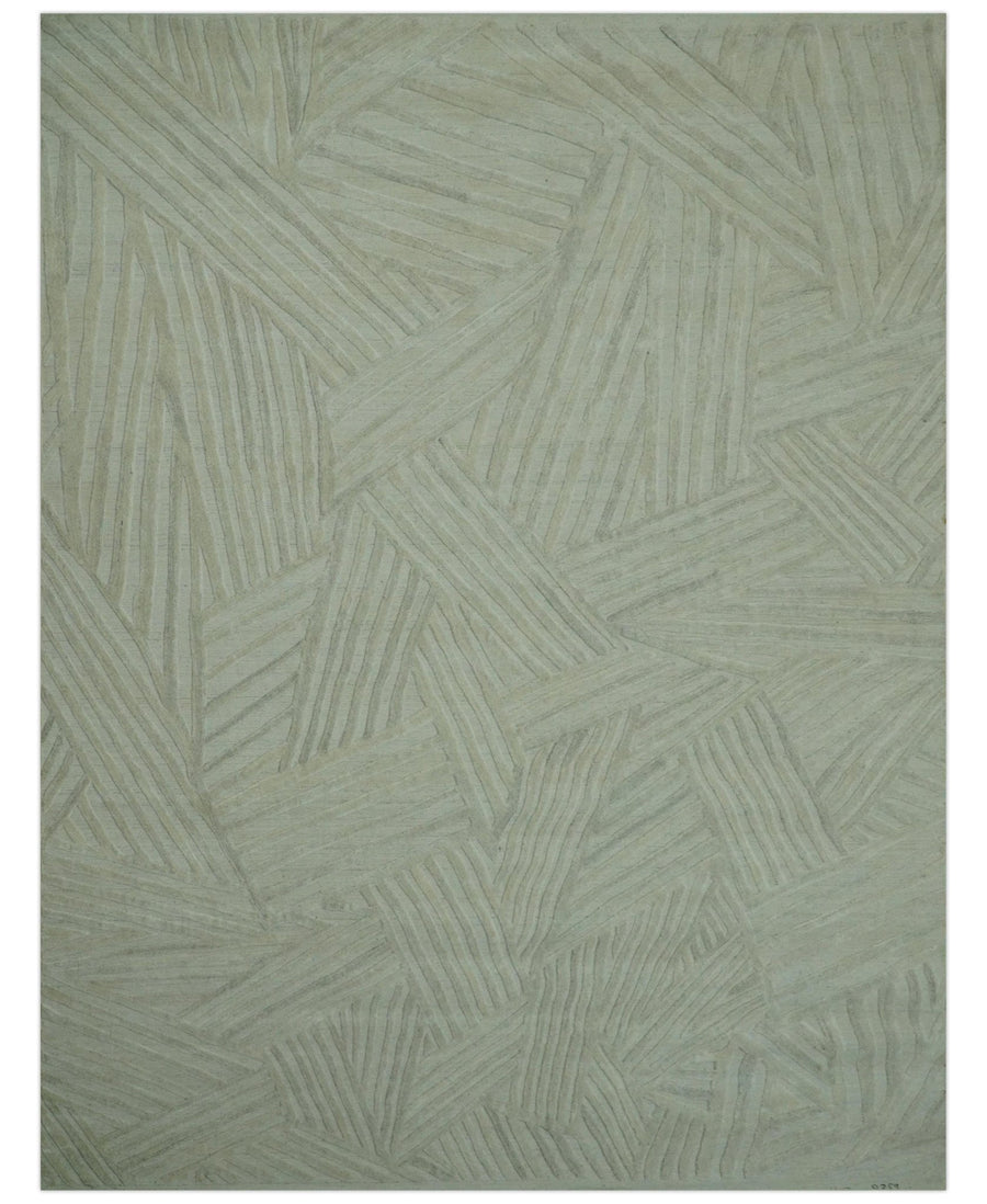 Modern Geometrical Pattern Silver Hand Knotted 10x13 Wool Area Rug - The Rug Decor