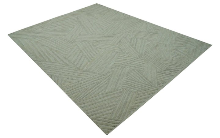 Modern Geometrical Pattern Silver Hand Knotted 10x13 Wool Area Rug - The Rug Decor