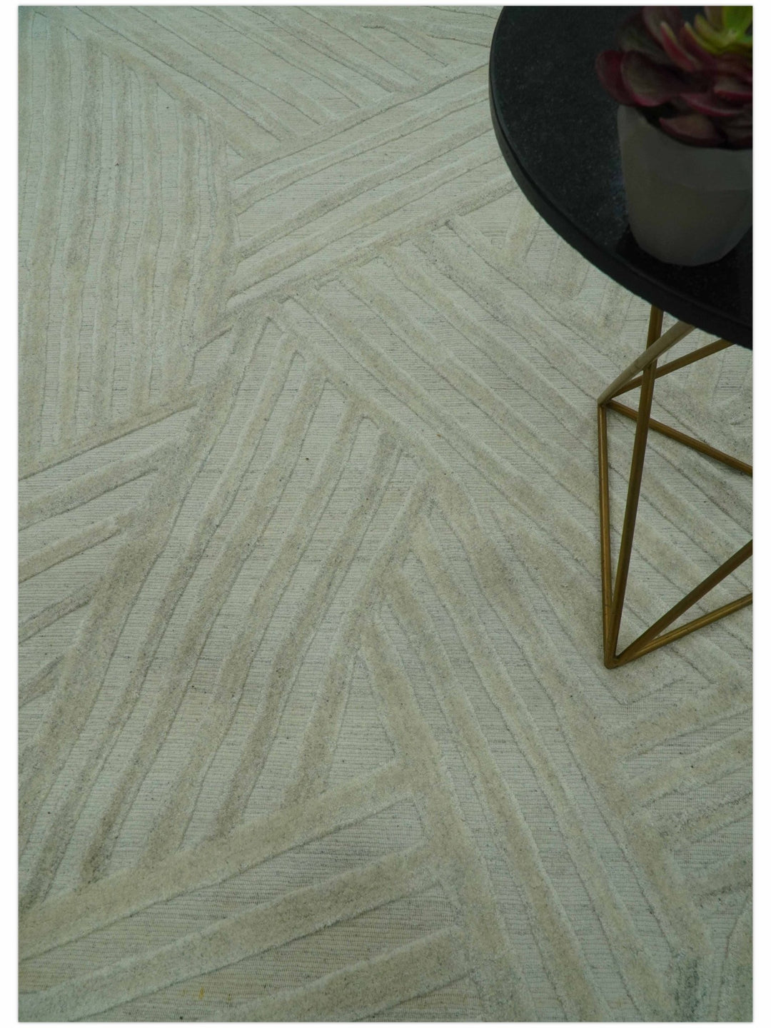 Modern Geometrical Pattern Silver Hand Knotted 10x13 Wool Area Rug - The Rug Decor