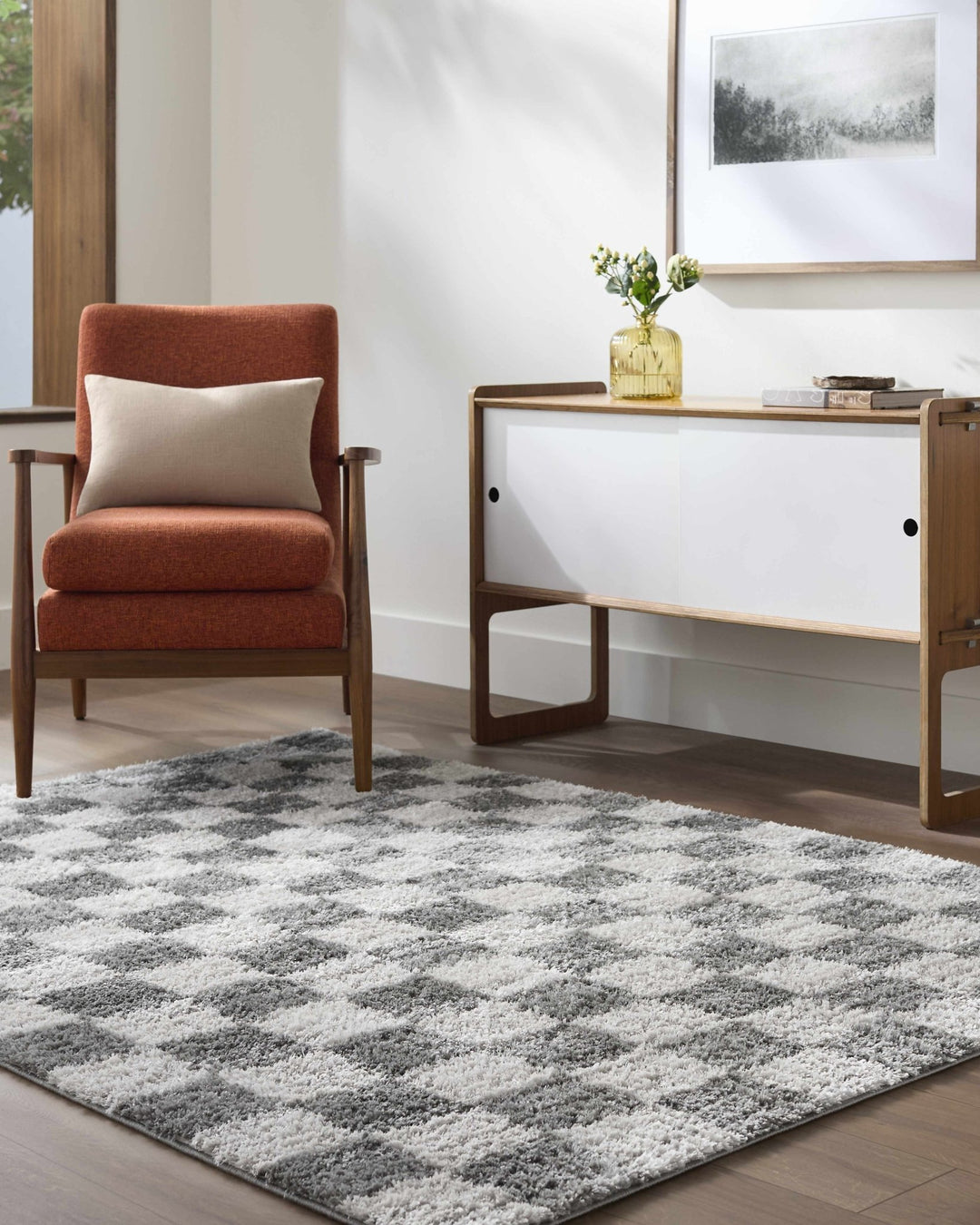 Modern Geometrical Pattern White And Charcoal Area Rug - The Rug Decor