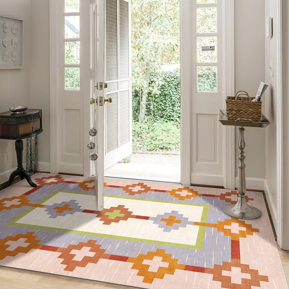 Modern Geometrical Peach Machine Washable Cotton Area Rug - The Rug Decor