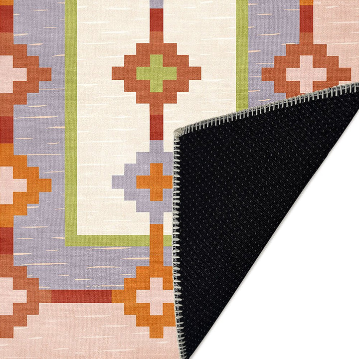 Modern Geometrical Peach Machine Washable Cotton Area Rug - The Rug Decor