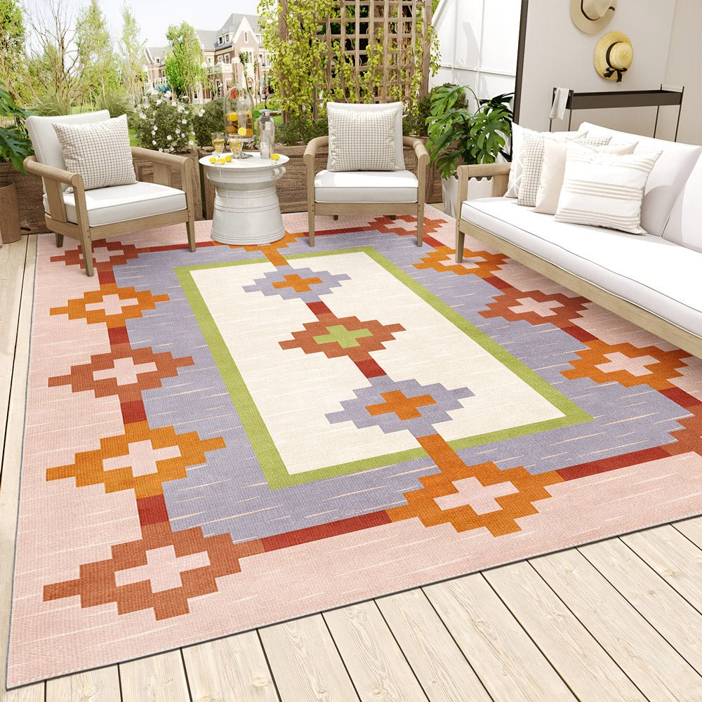 Modern Geometrical Peach Machine Washable Cotton Area Rug - The Rug Decor