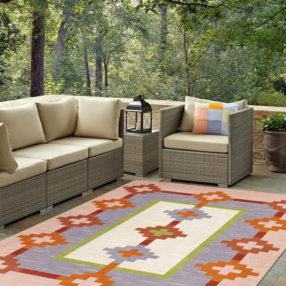 Modern Geometrical Peach Machine Washable Cotton Area Rug - The Rug Decor