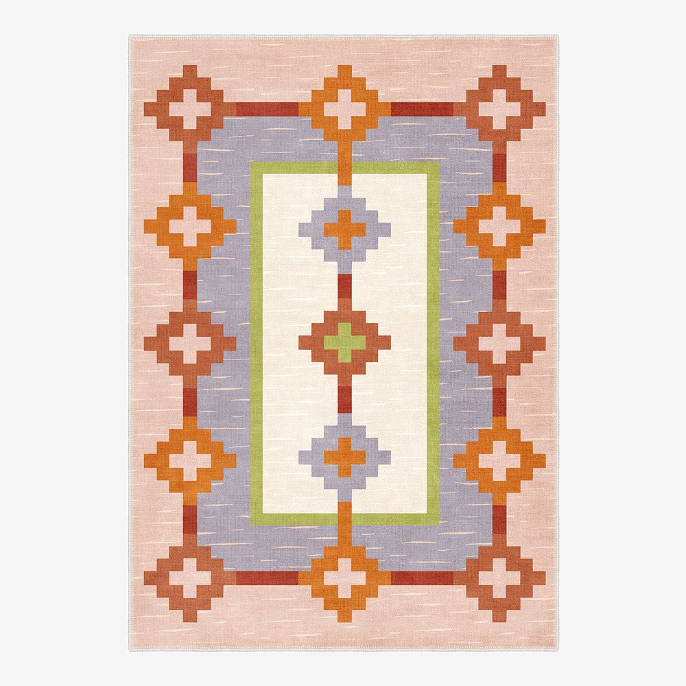 Modern Geometrical Peach Machine Washable Cotton Area Rug - The Rug Decor