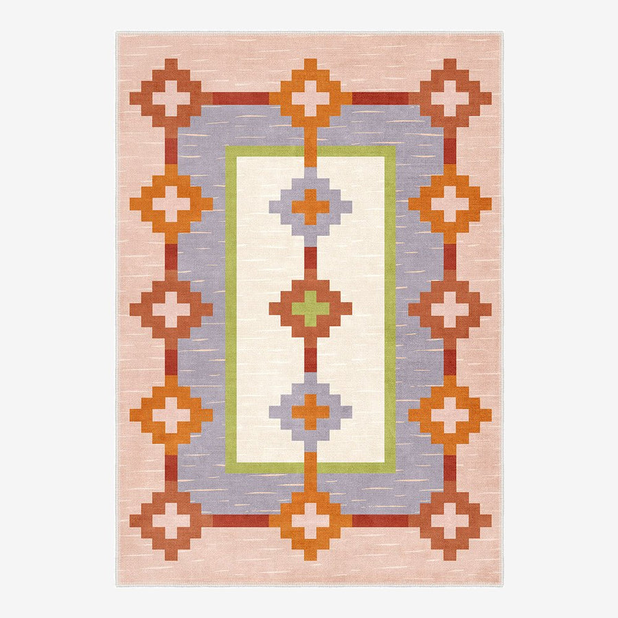 Modern Geometrical Peach Machine Washable Cotton Area Rug - The Rug Decor