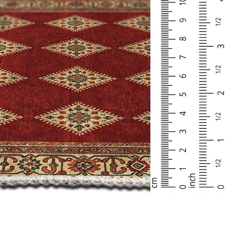 Modern Geometrical Red Machine Washable Cotton Area Rug - The Rug Decor
