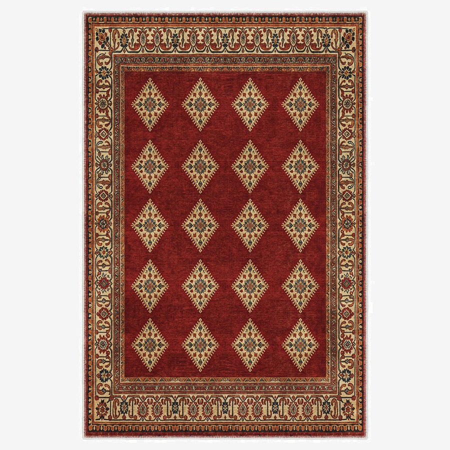 Modern Geometrical Red Machine Washable Cotton Area Rug - The Rug Decor