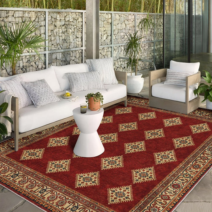 Modern Geometrical Red Machine Washable Cotton Area Rug - The Rug Decor