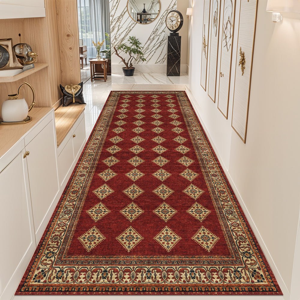 Modern Geometrical Red Machine Washable Cotton Area Rug - The Rug Decor