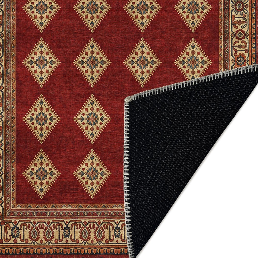 Modern Geometrical Red Machine Washable Cotton Area Rug - The Rug Decor