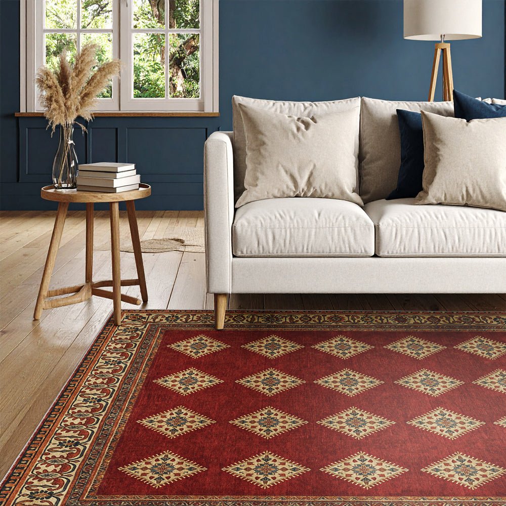 Modern Geometrical Red Machine Washable Cotton Area Rug - The Rug Decor