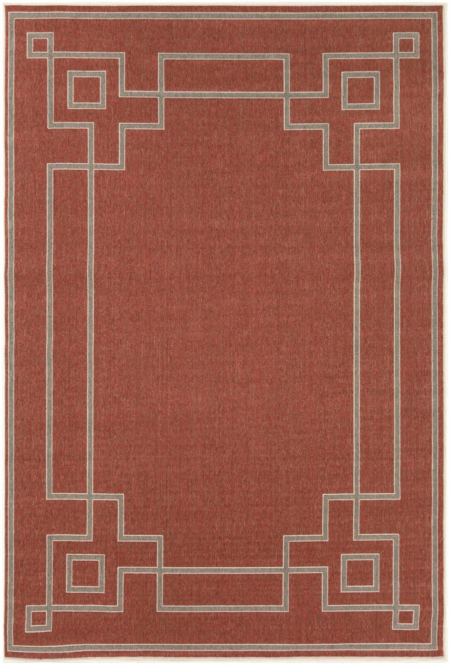 Modern Geometrical Rust and Gray Multi Size outdoor Safe Area Rug - The Rug Decor