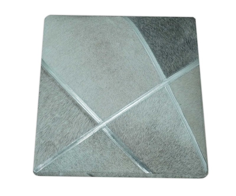 Modern Geometrical Shades of Gray and Ivory Genuine Leather Pouf - The Rug Decor