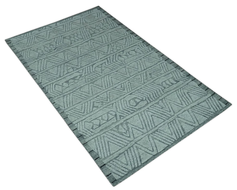 Modern Geometrical Silver and Gray Chevron Design Hand Carved wool Rug - The Rug Decor