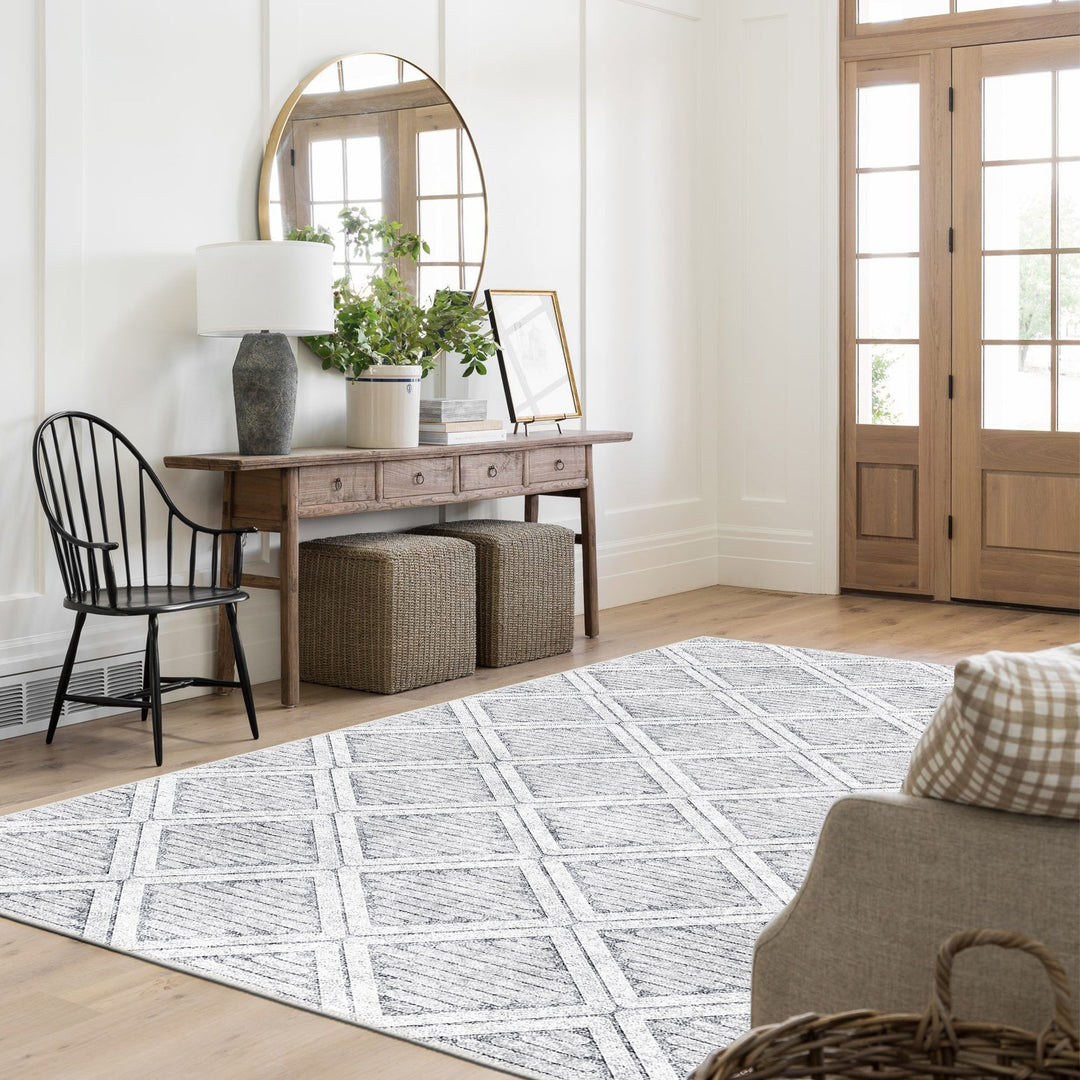 Modern Geometrical Silver Machine Washable Cotton Area Rug - The Rug Decor