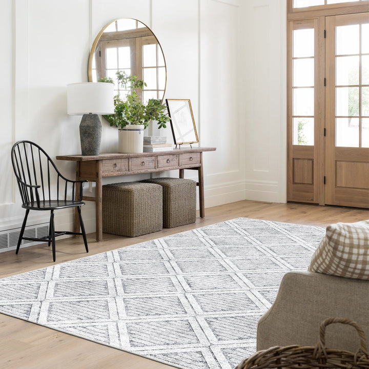 Modern Geometrical Silver Machine Washable Cotton Area Rug - The Rug Decor