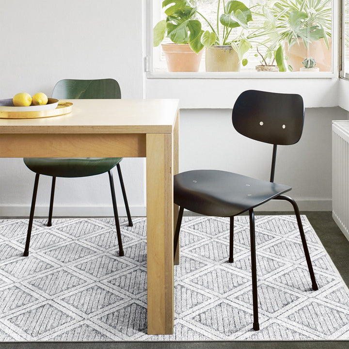 Modern Geometrical Silver Machine Washable Cotton Area Rug - The Rug Decor