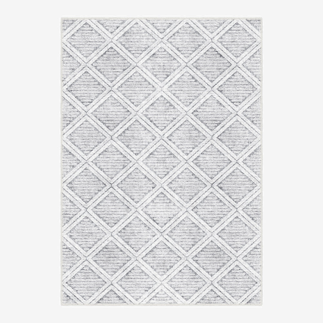 Modern Geometrical Silver Machine Washable Cotton Area Rug - The Rug Decor