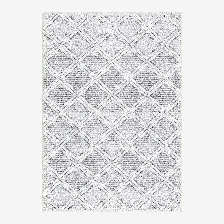 Modern Geometrical Silver Machine Washable Cotton Area Rug - The Rug Decor
