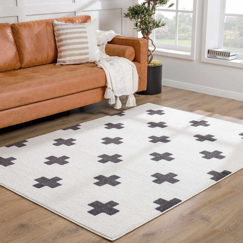 Modern Geometrical Stripes texture Ivory and Charcoal area rug - The Rug Decor