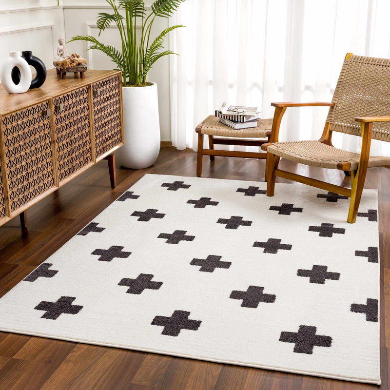 Modern Geometrical Stripes texture Ivory and Charcoal area rug - The Rug Decor