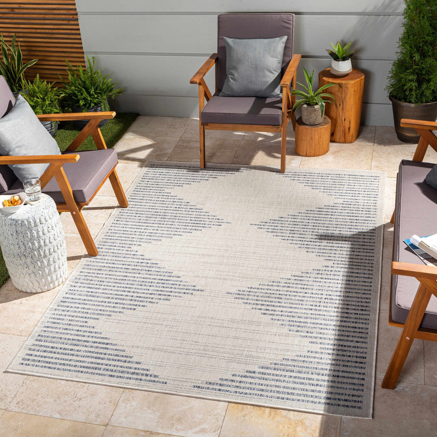 Modern Geometrical Style Blue And Ivory Area Rug - The Rug Decor