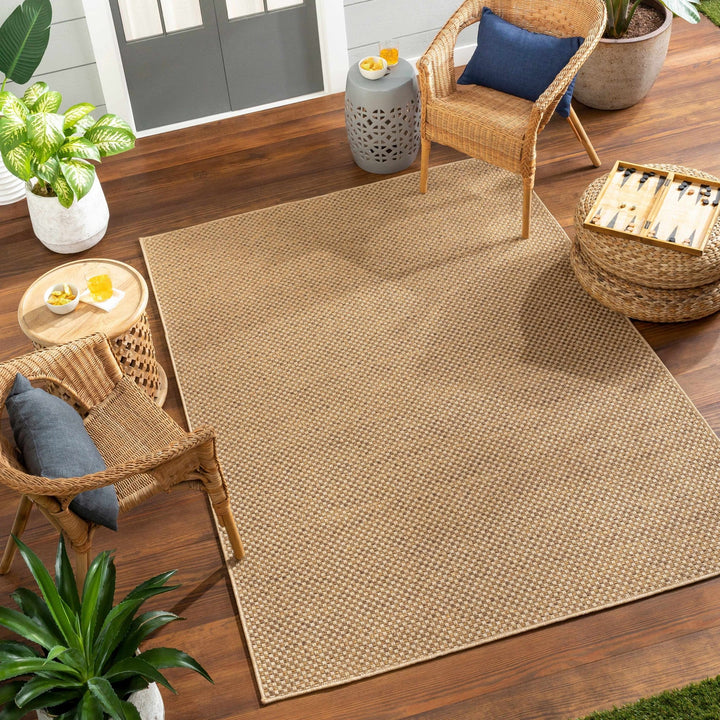 Modern Geometrical Tan and Natural Brown Outdoor safe jute area rug - The Rug Decor