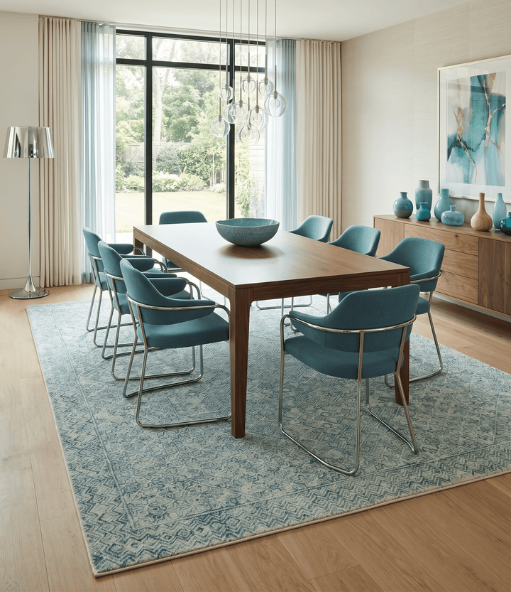 Modern Geometrical Teal and Ivory Hand Tufted Custom Made wool area rug - The Rug Decor