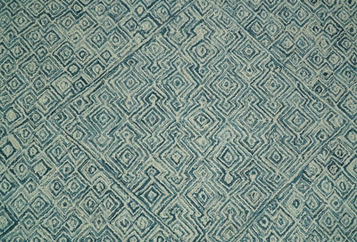 Modern Geometrical Teal and Ivory Hand Tufted Custom Made wool area rug - The Rug Decor