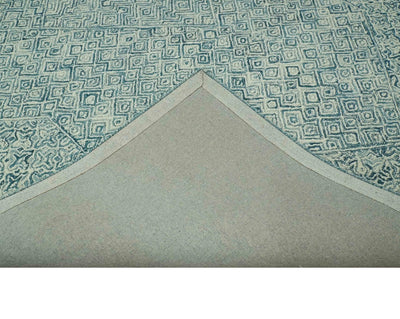 Modern Geometrical Teal and Ivory Hand Tufted Custom Made wool area rug - The Rug Decor