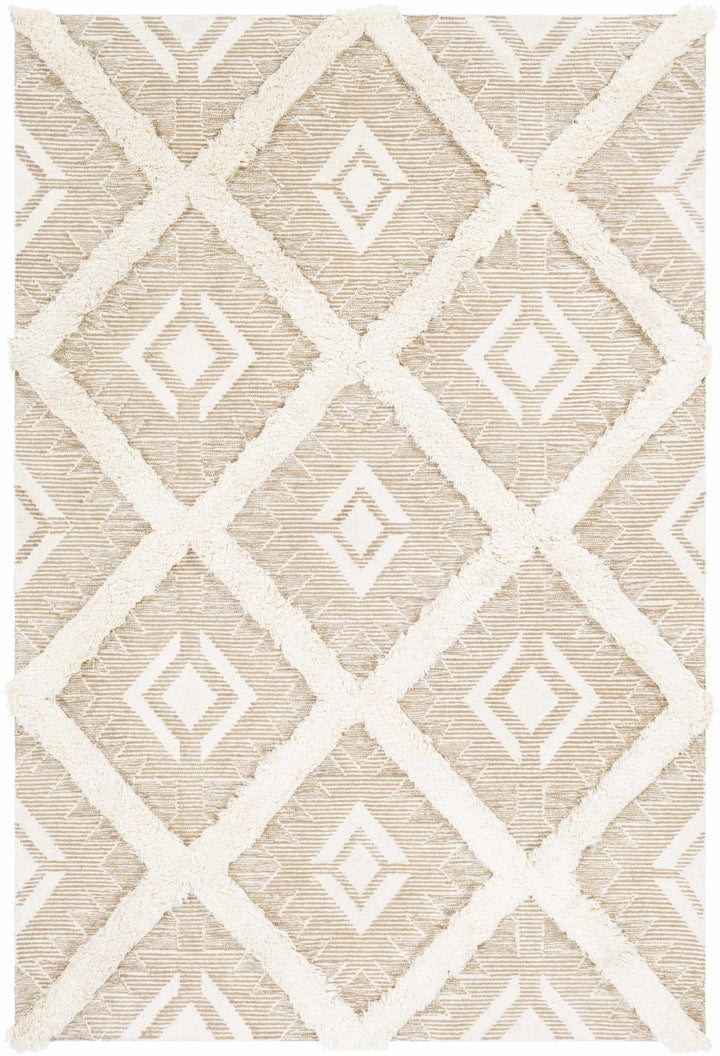 Modern Geometrical Texture Beige and Ivory Hand Tufted Wool Area Rug - The Rug Decor