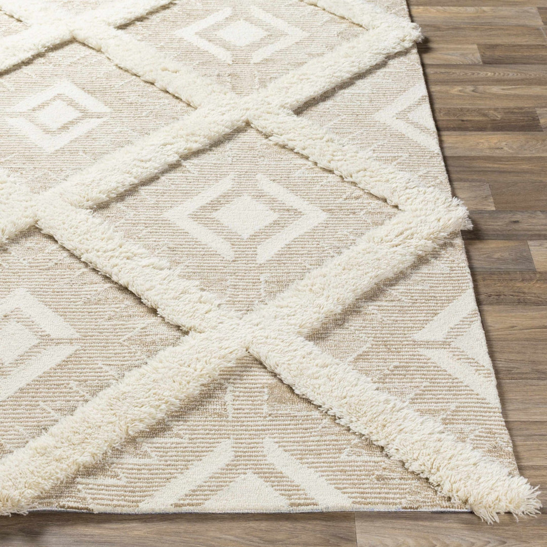 Modern Geometrical Texture Beige and Ivory Hand Tufted Wool Area Rug - The Rug Decor