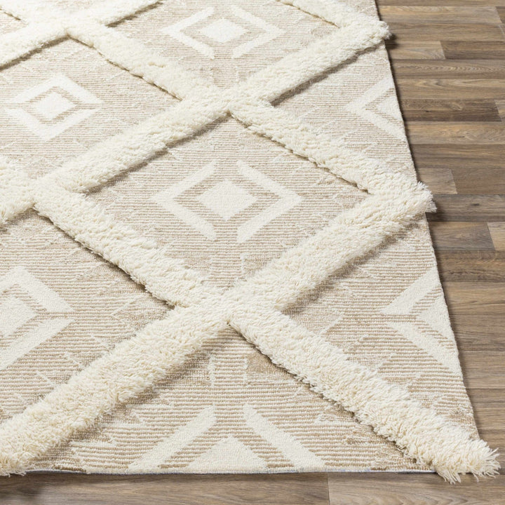 Modern Geometrical Texture Beige and Ivory Hand Tufted Wool Area Rug - The Rug Decor
